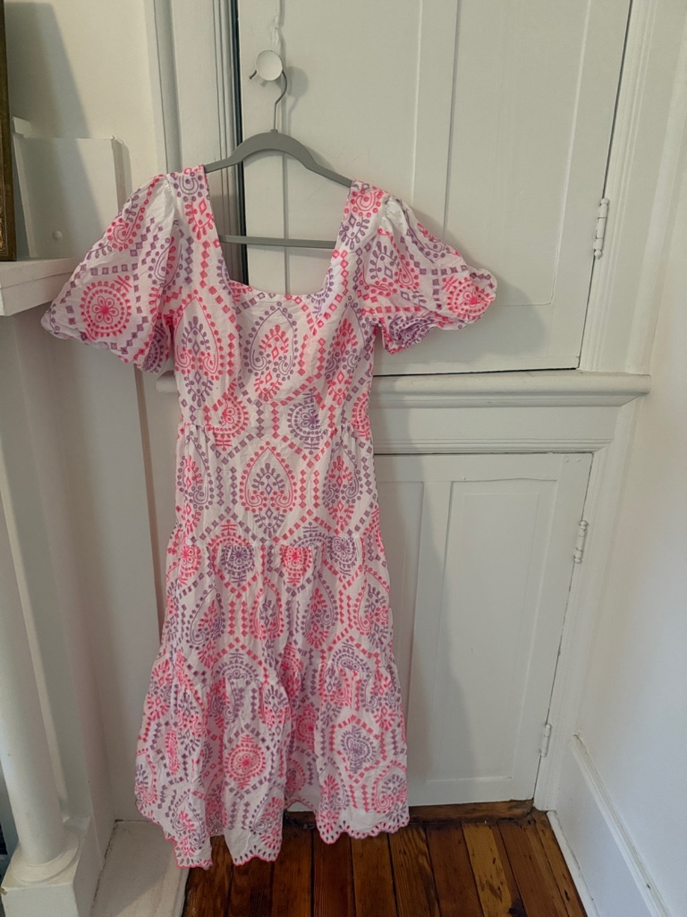 Lilly Pulitzer White Dress with Pink and Light Purple Print - Midi